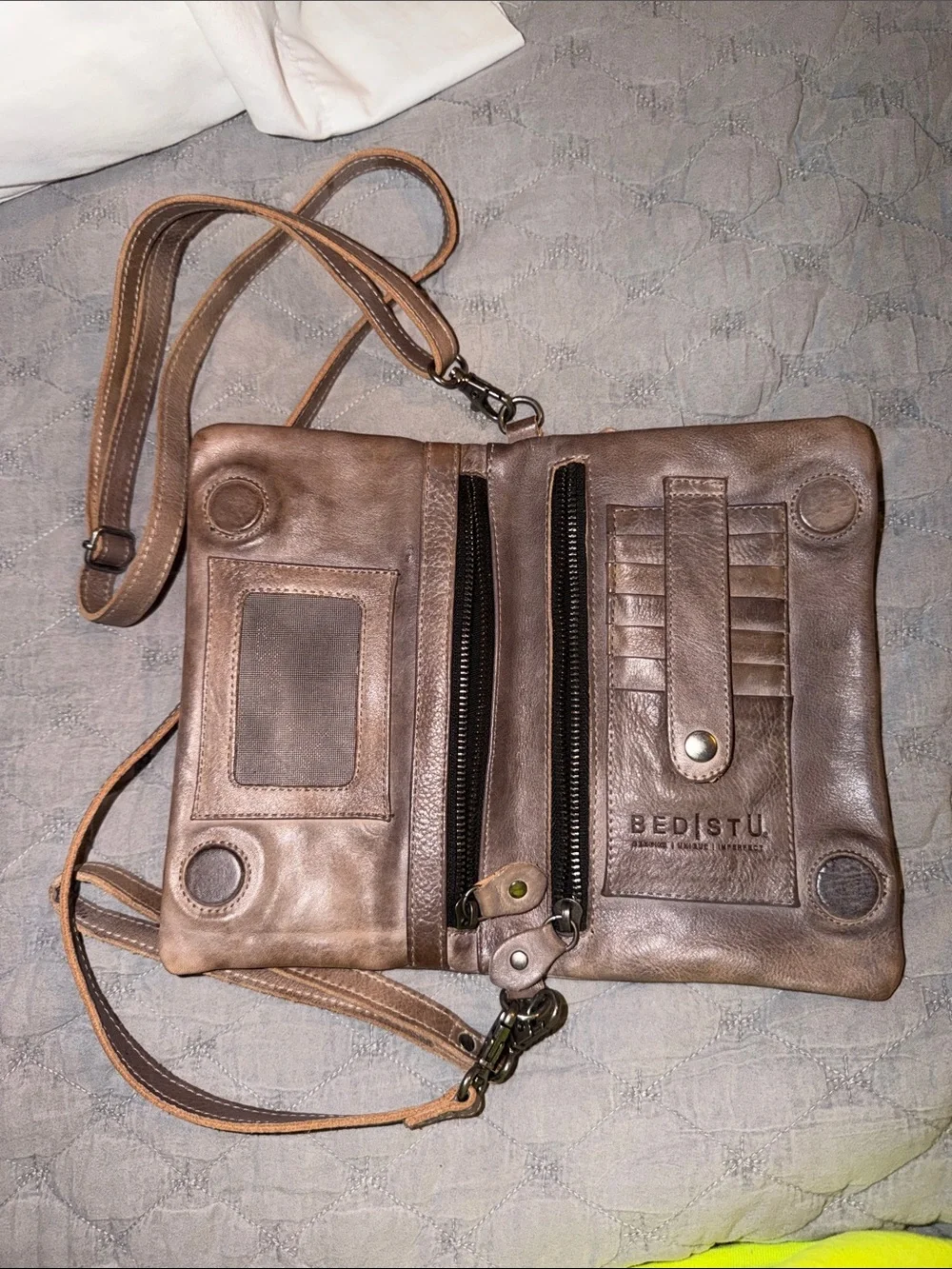 BED|STU taupe brown leather crossbody wallet